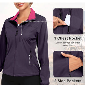 Chaqueta Softshell de Color Sólido Personalizada para Mujer, Ropa de Ajuste Cómodo, Cortavientos Transpirable, Chaqueta Softshell para Exteriores - Product Image 5