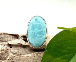 Anillo clásico de joyería para mujer, joyería de estilo bohemio de Plata de Ley 925, piedra preciosa Larimar, anillo hecho a mano, regalo para esposa - Product Image 2