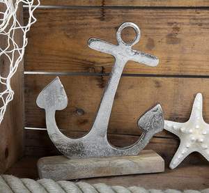 Ancre de fabrication fiable pour décoration de 22 cm en métal et bois, cadeau d'anniversaire, de départ, de mariage, argentée, maritime - Product Image 6