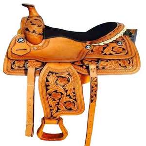 Sillas de carreras de barril a granel, venta al por mayor de cuero genuino, monturas de caballo occidentales hechas a mano de primera calidad, monturas de rodeo ligeras de vaquero - Product Image 4