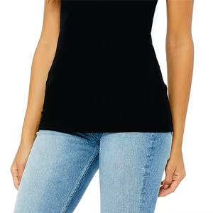 100% Airlume peinado y hilado en anillo de algodón 30 solo 4,2 oz negro mujer Jersey manga corta cuello en V profundo camisetas - Product Image 5