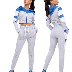 Conjunto de sudadera informal con logotipo personalizado para mujer, Top corto transpirable de secado rápido, Sudadera con capucha y Jogger para adultos de invierno - Product Image 5