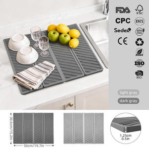 Hot Sell Eco-Friendly Classic Design Square Kitchen Tableware Silicone Diatom <b>Board</b> <b>Drain</b> <b>Mat</b> Collapsible Foldable Non-Slip - Product Image 2