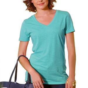 100% algodón 140 GSM Camiseta de manga corta con cuello en V para mujer OEM FÁBRICA DE Bangladesh - Product Image 2