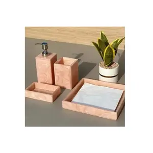 Modern Design Epoxy Resin Bathroom Set of 4 piece For Home Soap Dispenser, Tooth Brush Holder High Quality At Reasonable Price