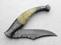 Couteau pliant Damas avec manche en corne, multifonctionnel, DIY, OEM, de poche et de collection pour les détaillants