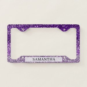 Stylish Purple Ombre Glitter Custom <b>Name</b> License Plate <b>Frame</b> - Product Image 1