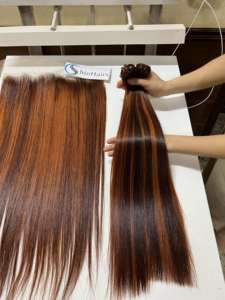 Venta caliente Extensiones de cabello de Vietnam Trama 100% Paquetes de cabello humano de color piano Extensiones de cabello de trama plana Virgen al por mayor - Product Image 3