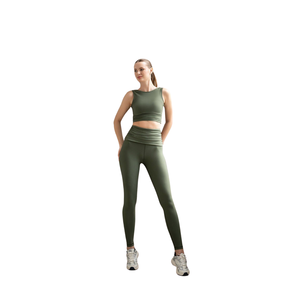 Conjunto Deportivo de 2 Piezas para Mujer, Ropa Deportiva de Nailon Sólido sin Costuras, Transpirable, de Cintura Alta, con Logotipo Frontal Personalizado, OEM ODM - Product Image 5