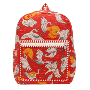 Mochila Unisex Acolchada de Algodón con Estampado de Pájaro Rojo, Diseño Floral Estampado a Mano, Elegante, Ecológica, con Cremallera y Forro de Algodón Orgánico - Product Image 1