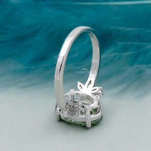 Oval <b>Green</b> Lab Created Diamond <b>Ring</b> with Side Stone in White Gold - Product Image 5