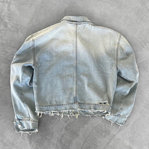 Custom Men Vintage Washed Frayed Hem <b>Denim</b> <b>Jacket's</b> OEM Customized <b>Cropped</b> <b>Denim</b> <b>Jacket's</b> Unisex - Product Image 2