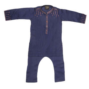 <b>Boys</b> Embroidered <b>Kurta</b> Shalwar Suit - Navy Blue - Product Image 4
