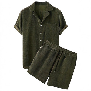 Conjunto Casual de Verano para Hombre, Transpirable, de Punto, 100% Poliéster, con Camisa de Cuello y Pantalones Cortos, Color Sólido - Product Image 3