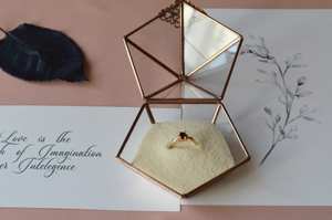 Diamond Design Glass <b>Ring</b> <b>Box</b> <b>Jewellery</b> Organizer Made With Glass And Metal Gold Polish Frame For Birthday Wedding Engagement - Product Image 2