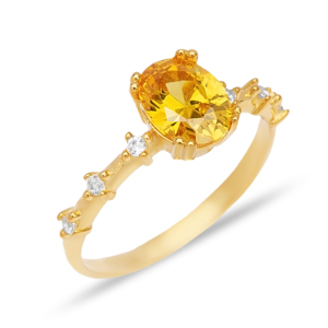 Anillo de piedra de citrino de circón con forma ovalada, hecho a mano, turco, joyería de plata de ley 925 para mujer - Product Image 3