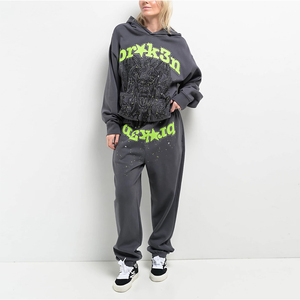 Transferts thermiques en strass, sweats à capuche d'hiver, haute qualité, 100% coton, poids lourd, sweat à capuche surdimensionné, logo personnalisé, pull unisexe - Product Image 5