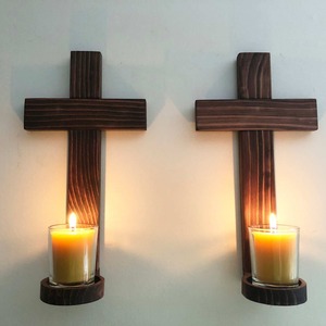 เชิงเทียนเชิงเทียนติดผนังทำจากไม้ไม้กางเขนสำหรับตกแต่งสำหรับงานแต่งงานรับบัพติศมาและการตกแต่งภายในโบสถ์ - Product Image 2