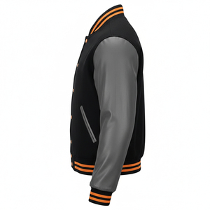 Chaqueta Universitaria para Hombre de Fabricante OEM, Chaqueta Universitaria Personalizada para Hombre, Cuerpo de Lana Negra, Mangas de Cuero Gris, Chaqueta Bomber Universitaria - Product Image 2