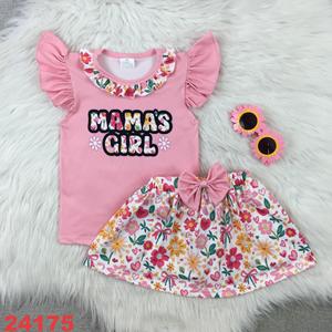 Mama ragazza rosa floreale capretta volant Top con Skort 2 pezzi set di abbigliamento per la festa della mamma gonne per bambini con fiocco - Product Image 1