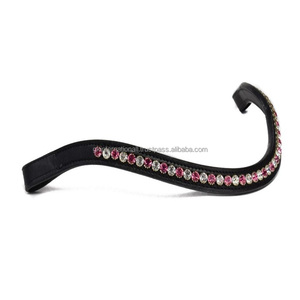 Best Selling Wave Shape Leather Horse Brow Band with Padding & <b>Stitching</b> Decorative 1 Row pink and clear <b>Crystals</b> Rhinestones - Product Image 4