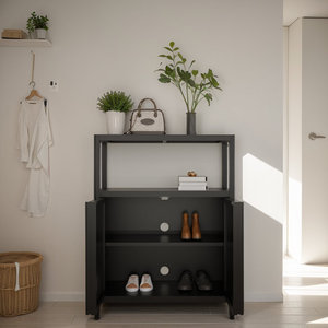 Armoire de rangement en bambou noir de grande capacité Design classique et de luxe pour la salle à manger, la maison et le salon pour la salle de bain - Product Image 2