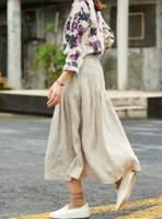 Jupe décontractée en coton tissé pour femme, coupe trapèze simple, style vintage élégant, ajustement ample, avec boutons décoratifs, grandes tailles, naturel