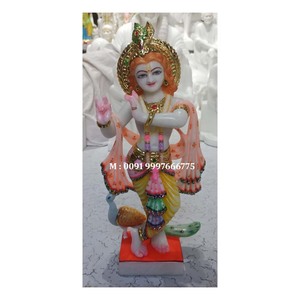 Statue de Lord Krishna en marbre blanc, finition soignée et polie, en position debout, pour la décoration de la maison et des temples. - Product Image 3