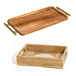 Plateau de service rectangulaire en bois d'acacia Vente en gros Plateau de service pour dessert biscuit collation fruits Assiettes en bois élégantes - Product Image 4