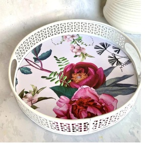 Bandeja Redonda Decorativa de Metal para el Hogar, Diseño Floral, Utensilios de Cocina de Alta Calidad - Product Image 4