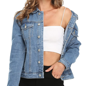 Veste en jean surdimensionnée personnalisée pour femmes, fermeture à boutons décontractée, manches longues, coton tissé respirant, saison d'automne - Product Image 3