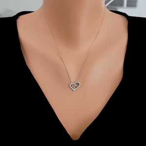 Collar de Plata de Ley 925 con Corazón y Circonita, Incrustaciones de Piedras Azules y Blancas, Engaste de Bisel, para Compromiso y Boda - Product Image 3