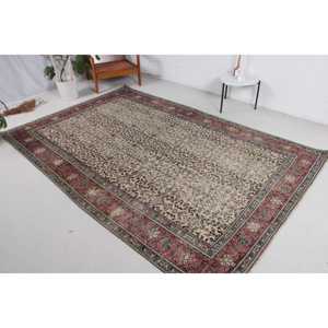 พรมตุรกีวินเทจขนาด 6.1x9.2 ฟุต พรมขนาดใหญ่ พรมขนสัตว์สีแดง - Product Image 2