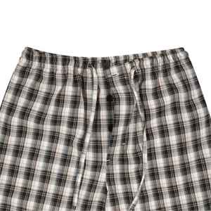 Pijama tejido con bolsillo cruzado a cuadros negro Pantalones de salón de ajuste regular Tela CVC suave, cintura con cordón y bolsillos laterales Ropa de dormir - Product Image 5