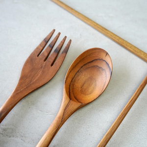 Juego de cubiertos hechos a mano, vajilla de madera natural, cuchara, cuchillo, tenedor, cena, vajilla portátil, utensilios de cocina para el hogar - Product Image 2