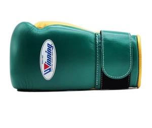 Fabrication sur mesure en usine, gants de boxe professionnels en cuir véritable vert et or avec fermeture velcro, gants de boxe MMA - Product Image 2