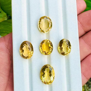 Pierres précieuses naturelles de citrine jaune ovale taillées à la main pour la fabrication de bijoux, lot mixte de pierres à facettes en vrac, Mehrajudin Gems, 10-15 carats - Product Image 1