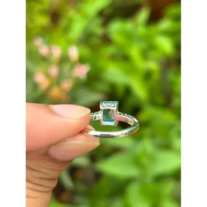 14K Marquise Geometric Gemstone <b>Ring</b> for Swiss Blue Topaz with <b>Emerald</b> Cut Diamond Rhodium Plated 925 <b>Silver</b> Men's <b>Ring</b> - Product Image 6
