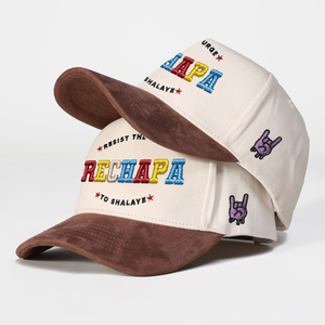 Casquette de baseball en coton à 5 panneaux de style A-Frame personnalisé de haute qualité en daim bicolore sportif avec motif de points de logo de broderie en relief 3D - Product Image 1