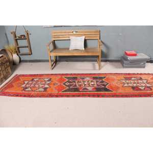 Tapis turc vintage 2,8x11,1 pieds, tapis persan Herki orange - Product Image 2