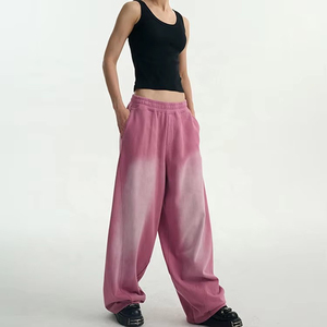 Fabricante de pantalones de chándal, pantalones de chándal lavados vintage de peso pesado personalizados, pantalones Unisex de pierna ancha holgados de calle alta - Product Image 2