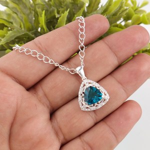 Colgante de Apatita en Plata de Ley 925, Collar con Piedra de Nacimiento de Marzo, Diseño Clásico y Único, Certificado IGI, Regalo de Cumpleaños - Product Image 5