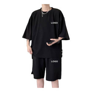 Ensemble t-shirt et short d'été en coton OEM pour hommes, impression de logo personnalisé, respirant, grande taille, grande taille, prix de gros 100% - Product Image 4