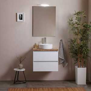 Espejo de Baño Koricini de Diseño Italiano 60X80 2C con Base de Madera Blanca y Tapa de Roble Natural y Muebles de Baño con Luz - Product Image 1
