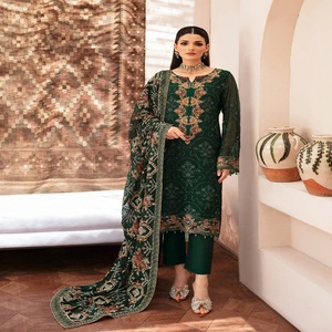 Venta al por mayor Vestidos paquistaníes Trajes de marca originales Trajes de 3 piezas de gasa por Ramsha Volumen KASHISH Viste trajes de diseñador pesados - Product Image 5