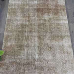 3.4x6.6 ft Rug, Turkish Vintage Rug, <b>Brown</b> <b>Wool</b> Rug - Product Image 3