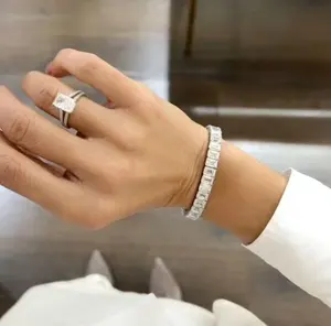 สร้อยข้อมือเทนนิสสไตล์วินเทจสีเงิน925 7.50 CT ทรงกลมตัดเพชรโมอิสสำหรับเป็นของขวัญ - Product Image 4