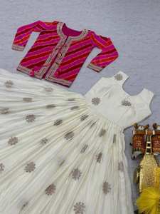 Veste légère en coton Leheriya avec tenue de robe en crêpe fluide vêtements indiens pakistanais broderie travail fêtes d'été soie - Product Image 2