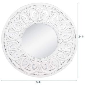 Wholesale Indian Manufacturer of <b>Round</b> White Wood Crafted <b>Mirror</b> Frame Wall Mounted Wooden <b>Mirror</b> Home Decorative <b>Hanging</b> <b>Mirror</b> - Product Image 2