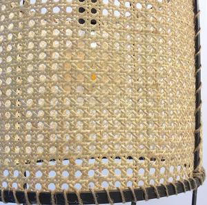 Pantalla de tela de ratán de mediados de siglo de granja antigua moderna con diseño de patrón redondo de marco de metal negro - Product Image 3